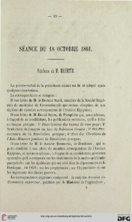 Séance du 18 octobre 1861