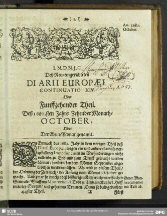 Deß 1680.sten Jahrs Zehender Monath, October, Oder Der Wein-Monat genannt