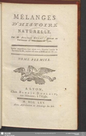 1: Mélanges D'Histoire Naturelle