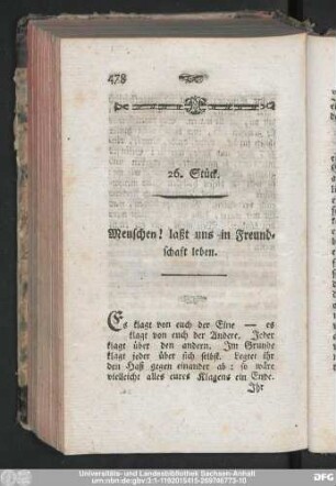 Menschen! laßt uns in Freundschaft leben.