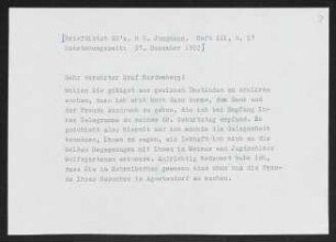 Brief von Gerhart Hauptmann an Kuno Ferdinand von Hardenberg