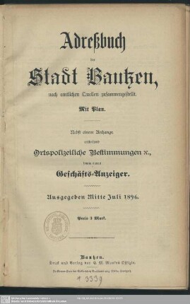 1896: Adreßbuch der Stadt Bautzen