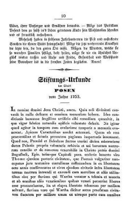 Stiftungs-Urkunde der Stadt Posn vom Jahre 1253