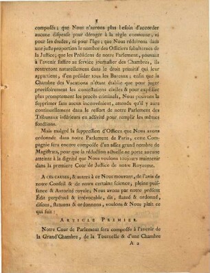 Édit Du Roi, Portant Réduction d'Offices dans sa Cour de Parlament de Paris