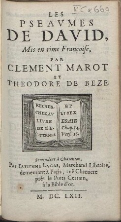 Les Pseavmes De David : Mis en rime Françoise