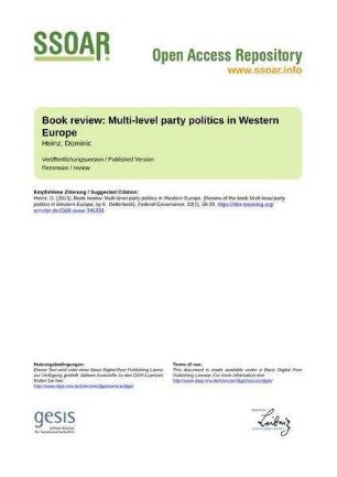 Book review: Multi-level party politics in Western Europe