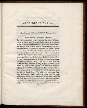 On the Calculus of Generating Functions. On Various Points of Analysis.