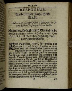Responsum Aus der freyen Reichs-Stadt Ulm.