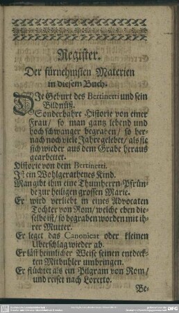 Register Der fürnehmsten Materien in diesem Buch