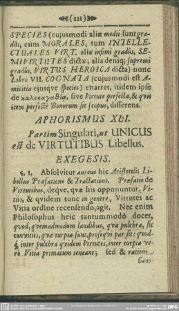 Aphorismus XLI. Partim Singulari, ut Unicus est de Virtutibus Libellus