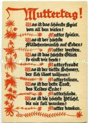 Postkarte mit Gedicht zum Muttertag