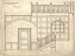 Pfann, Paul; München, Möhlstr.; Wohnhaus O. Bischoff - Südwand der Diele (Ansicht m. Schnitt)