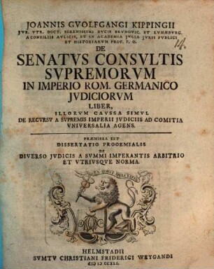 Liber de senatus consultis supremorum iudiciorum imp. rom. germ.