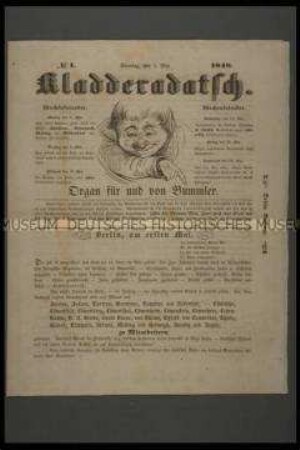 Politisch-satirische Zeitschrift: Kladderadatsch, Nr. 1, 3. Auflage; Berlin, 7. Mai 1848