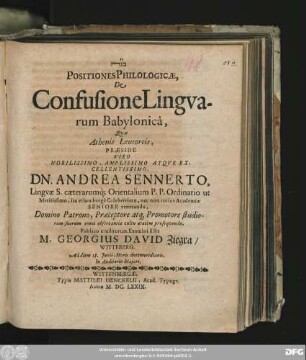 Positiones Philologicae, De Confusione Linguarum Babylonica
