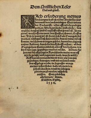 Von der heiligen Eucharisty oder Meß : nach anweysunge der Schrifft, vnd der Eltisten schrifft verstendigen heyligen Lerer