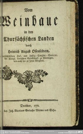 Vom Weinbaue in den Chursächsischen Landen