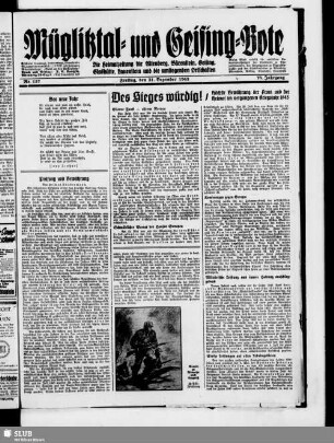 Müglitztal- und Geising-Bote : die Heimatzeitung für Altenberg, Bärenstein, Geising, Glashütte, Lauenstein und die umliegenden Ortschaften