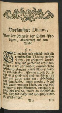 Vorläufiger Discurs, Von der Rarität der Schul-Predigten, absonderlich auf dem Lande.
