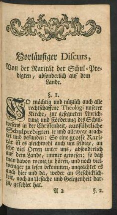 Vorläufiger Discurs, Von der Rarität der Schul-Predigten, absonderlich auf dem Lande.