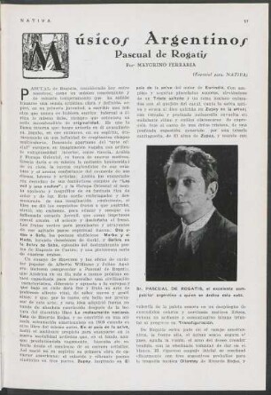 Músicos argentinos - Pascual de Rogatis : (Especial para Nativa)