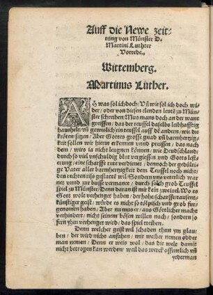 Auff die Newe zeittung von Münster D. Martini Luther Vorrede.