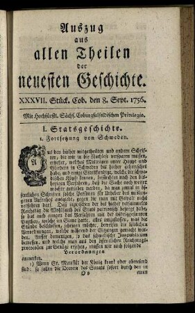 XXXVII. Stück. Cob. den 8. Sept. 1756.