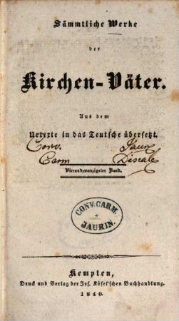 Sämmtliche Werke der Kirchen-Väter : aus dem Urtexte in das Teutsche übersetzt, 24