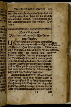 Das VII. Capitel. Von Intercession: oder Beförderungs Briefen.