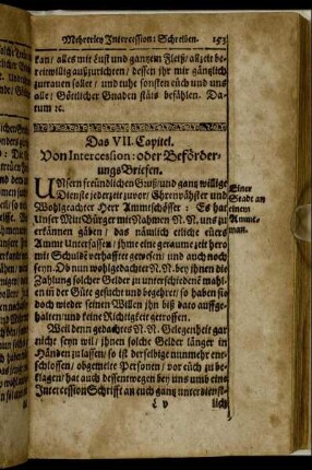 Das VII. Capitel. Von Intercession: oder Beförderungs Briefen.