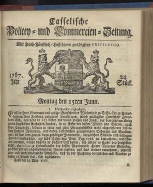 24. Stueck, Montag den 15ten Junii 1767