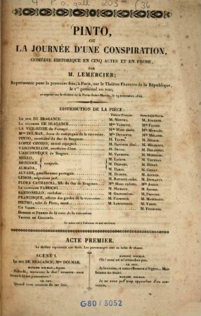 Pinto, ou la journée d'une conspiration : comédie historique en cinq actes et en prose