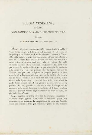 Scuola Veneziana, No. XXIII. Mosè Bambino Salvato Dalle Onde Del Nilo. Quadro Di Giogione Da Castelfranco (*)