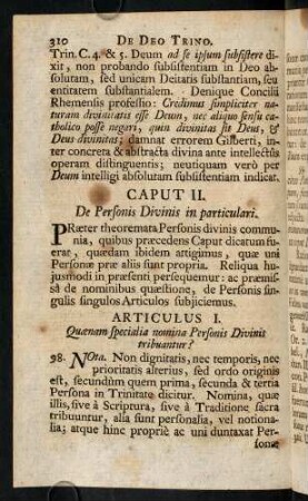 310-372, Disputatio II. De Personis Divinis: Caput II. De Personis Divinis in particulari