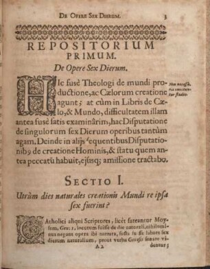 Sectio I. Utrùm dies naturales creationis Mundi re ipsa sex fuerint?