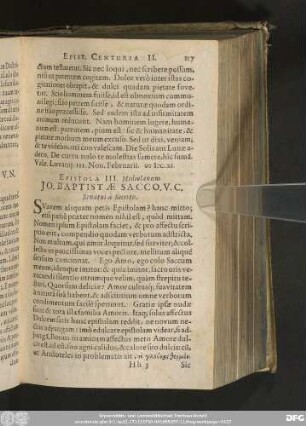 Epistola III. Mediolanum. Io. Baptistae Sacco. V. C. Senatui à Secretis.