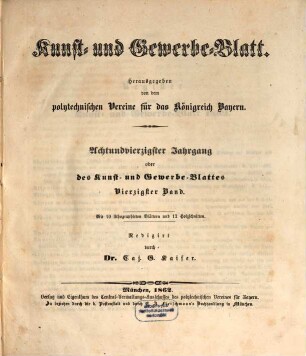 Kunst- und Gewerbeblatt des Polytechnischen Vereins für das Königreich Bayern. 48 = Bd. 40. 1862
