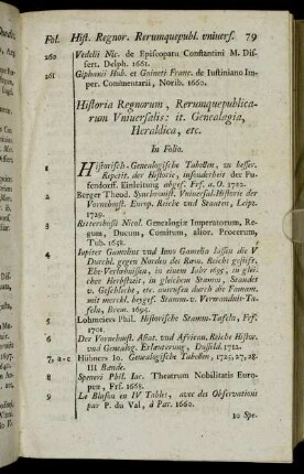 Historia Regnorum, Rerumquepublicarum Universalis: it. Genealagia, Heraldica, etc.