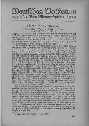 Ueber Antisemitismus. 1. Ein offener Brief an Wilhelm Stapel von Jakob Loewenberg.
