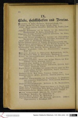 IX. Clubs, Gesellschaften und Vereine.