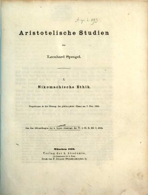 Aristotelische Studien, I
