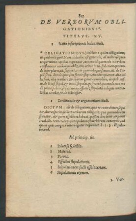 De Verborum Obligationibus*. Titulus. XV.