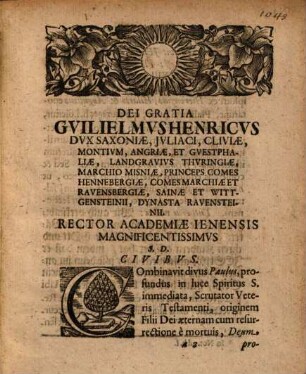 Vincvlvm Generationis Aeternae Filii Dei Cvm Ejvsdem Resurrectione : Exhibitum Ad Pietatem Publicam Academicam Ipso Festo Paschali D. XX. April. MDCCX.
