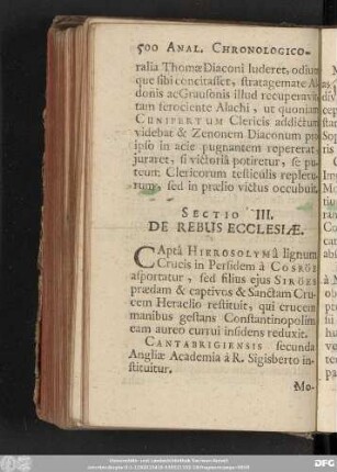 Sectio III. De Rebus Ecclesiae.