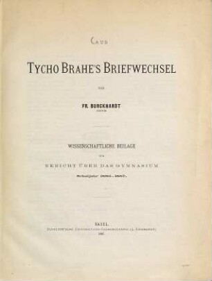 Aus Tycho Brahe's Briefwechsel