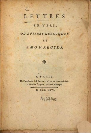 Lettres En Vers, Ou Epîtres Héroiques Et Amoureuses