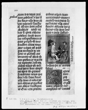 Regel des heiligen Benedikt — Zwei Pilger auf dem Weg zum heiligen Benedikt, Folio 32verso