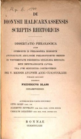 De Dionysii Halicarnassensis scriptis rhetoricis dissertatio philologica