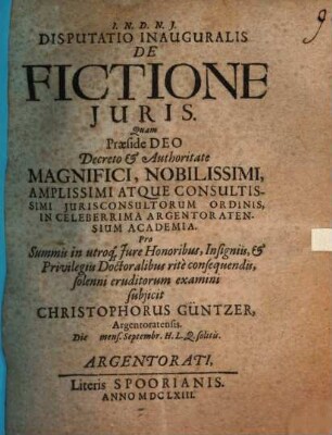 Disputatio inauguralis De fictione juris