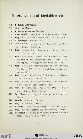 D. Münzen und Medaillen etc. (Nr. 723-752)